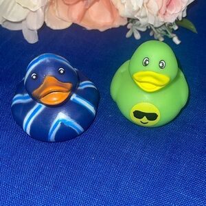 Dark Blue Ducky With Stripes and Happy Face Green Ducky